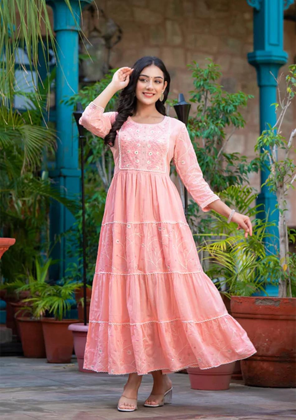 Baby Pink Georgette Long Dress