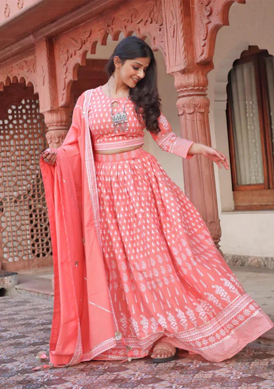 Pink Printed Crop Top lehenga with Dupatta set Buy Women Clothing