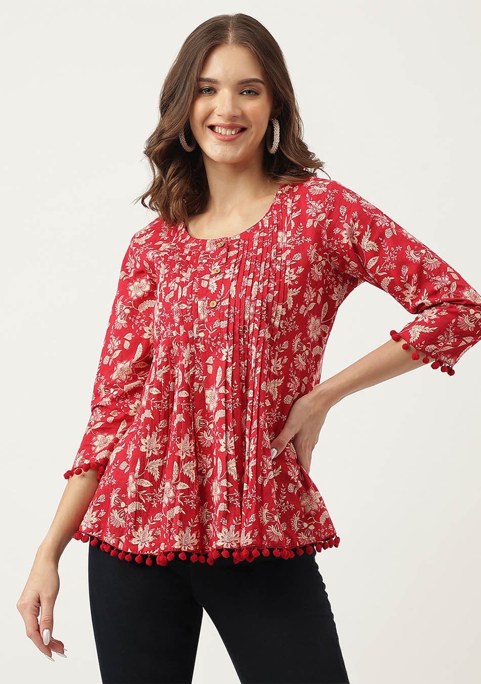 Red floral hot sale peplum top