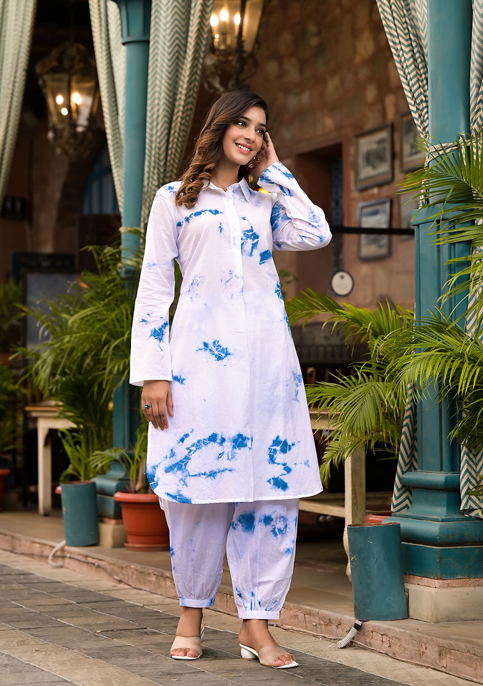 Kurta set • blue kurta and trousers cheapest pant • Hand painted kurta set • tie and dye Kurta set • indian dress women • ethnic wear • indian tunic