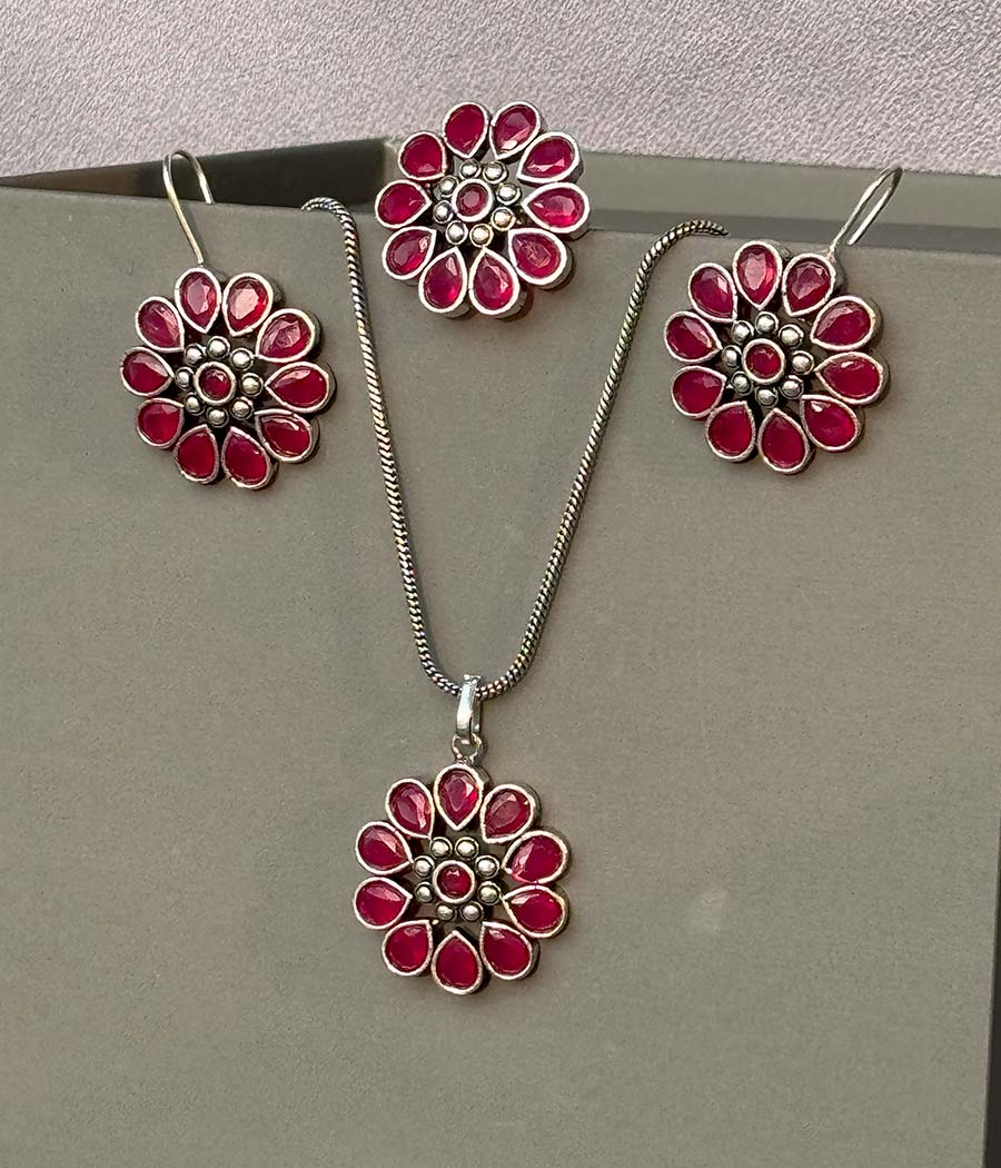 Ruby Blossom Pendant Set