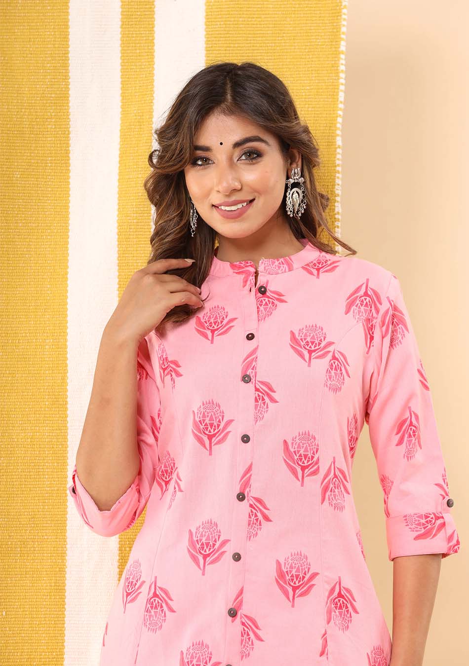 Rose Pink Floral Print Kurta