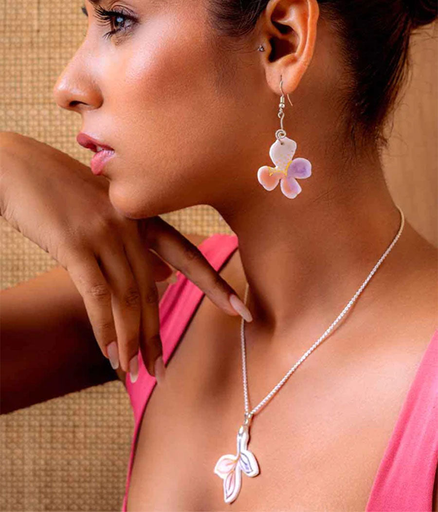 Pink Orange petal Earring and Pendant Set