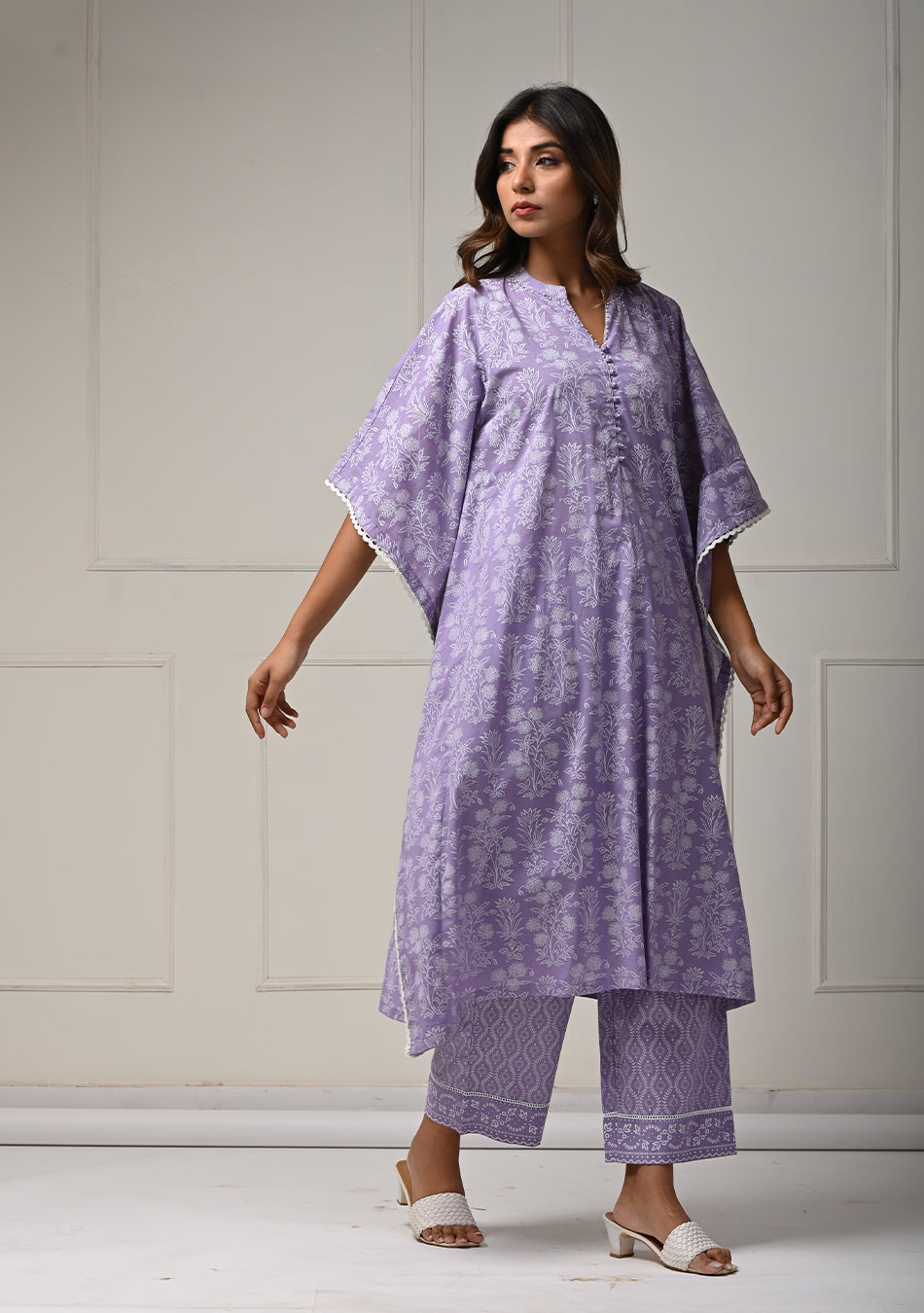 Khadi Print Lilac Kaftan Co-ord Set