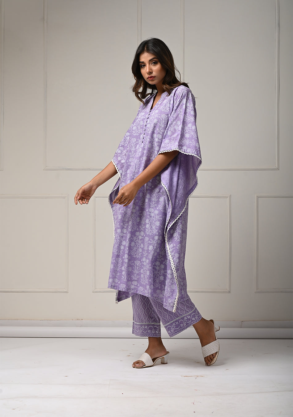 Khadi Print Lilac Kaftan Co-ord Set