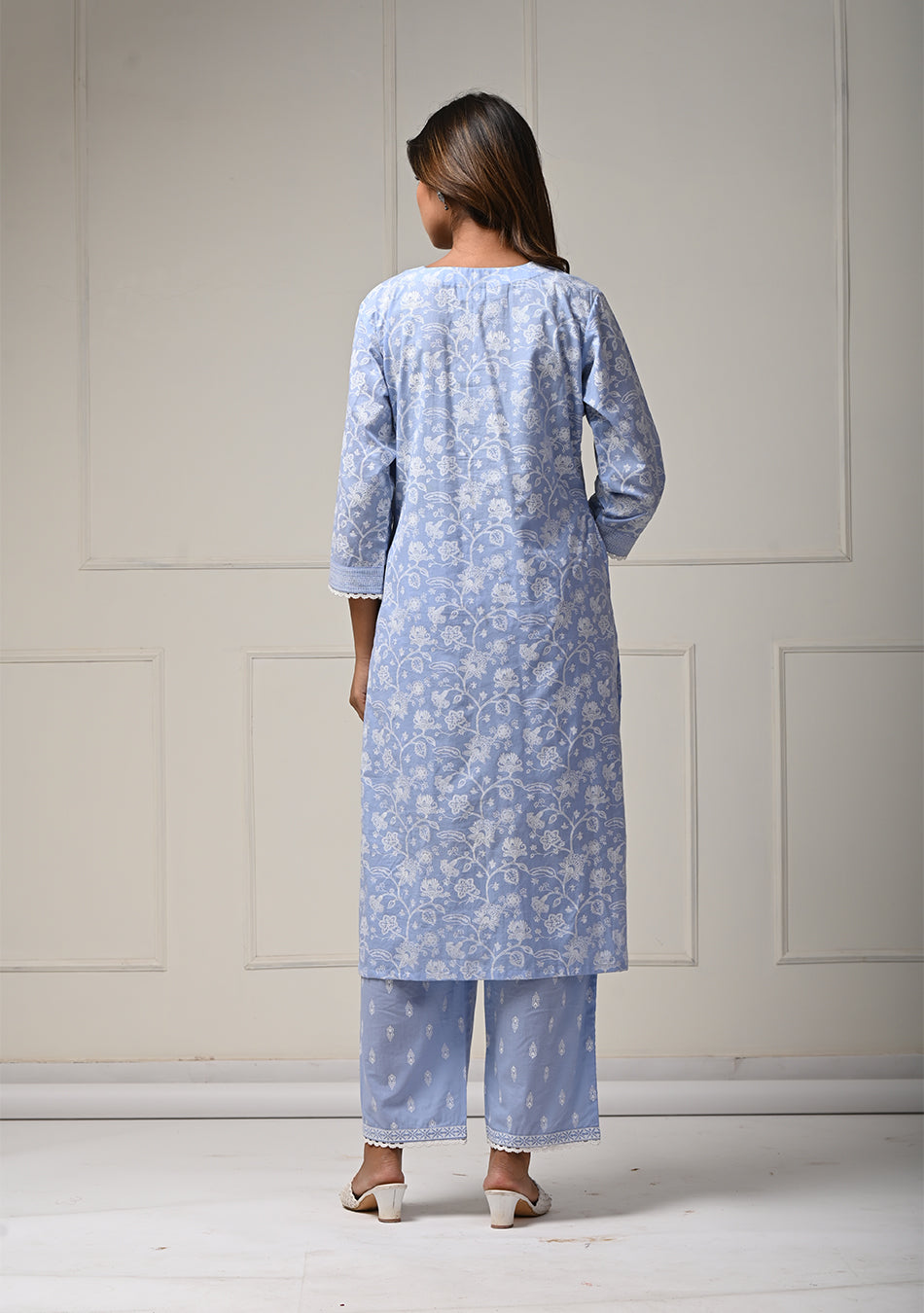 Khadi Print Sky Blue Co-ord Set in Lino Dobby