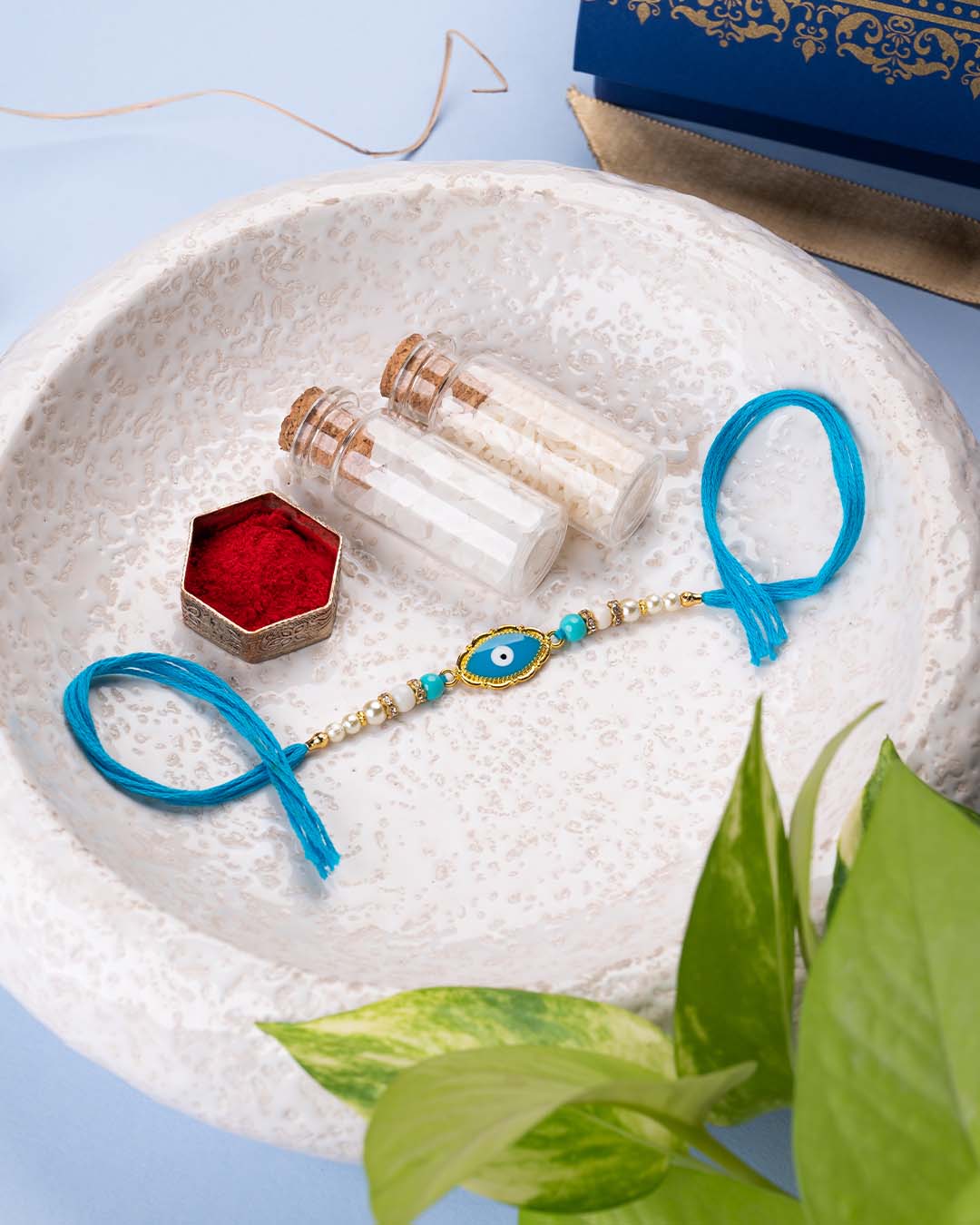 Evil Eye Blue-Gold Rakhi