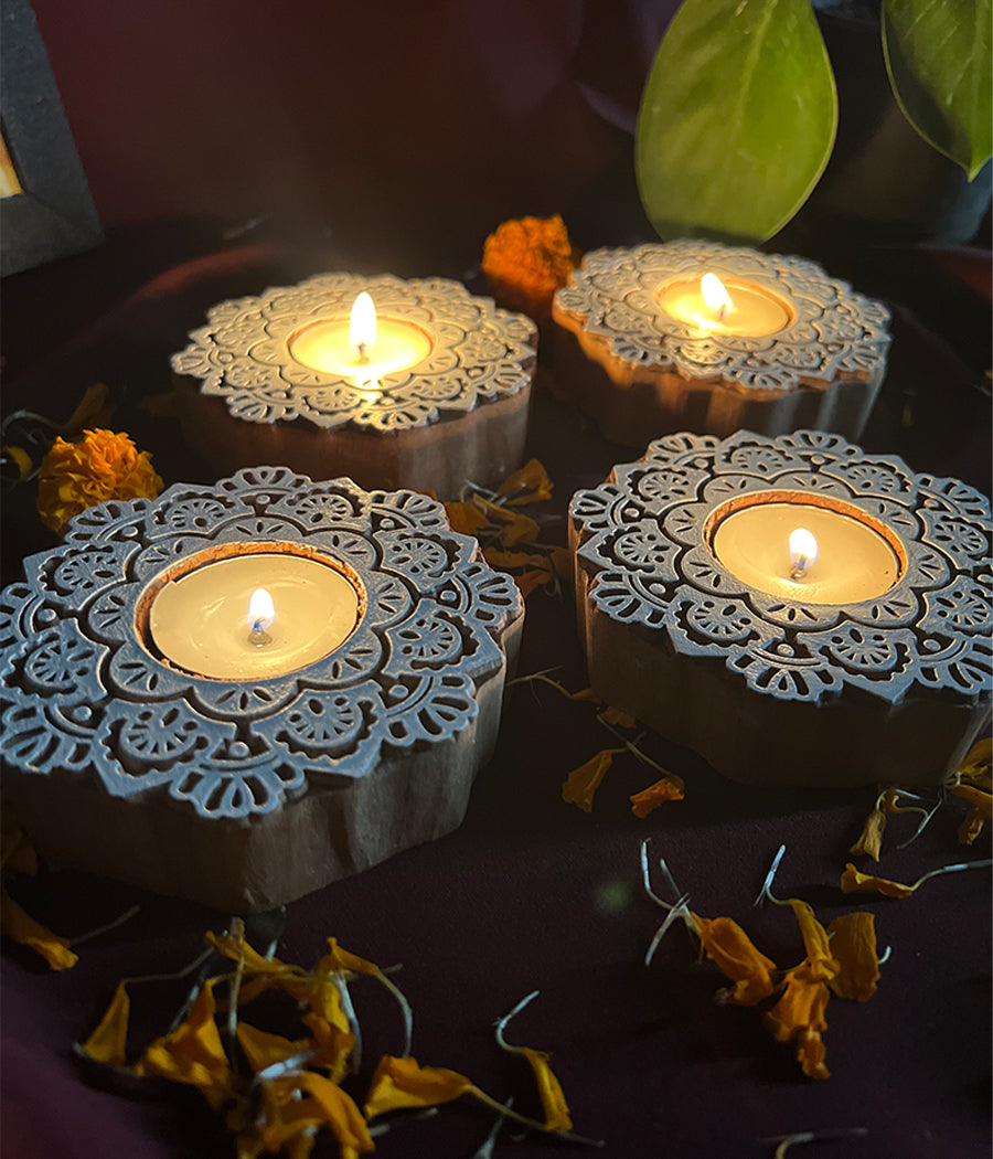 Wooden Devine Night Diya - Set of 4 Diyas