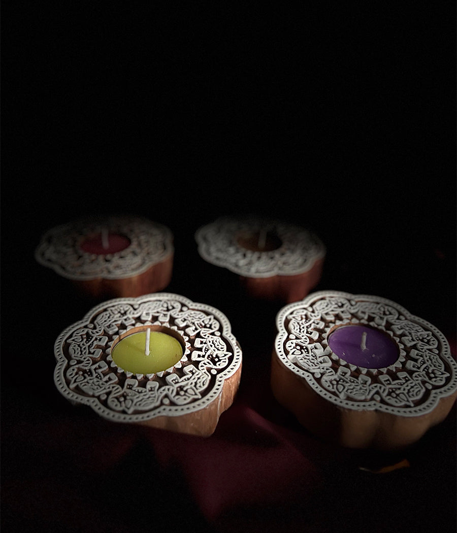 Enchanted Wooden Glow Diya - Set of 4