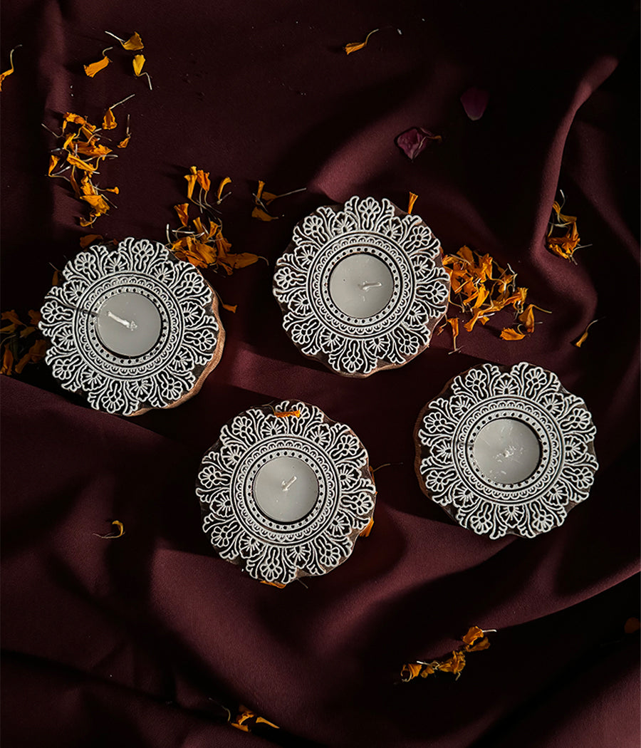 Flower Carved Wooden Diyas