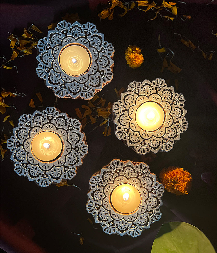 Wooden Devine Night Diya - Set of 4 Diyas