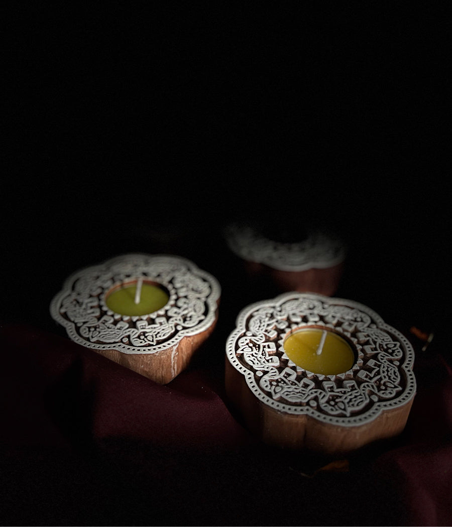 Enchanted Wooden Glow Diya - Set of 4