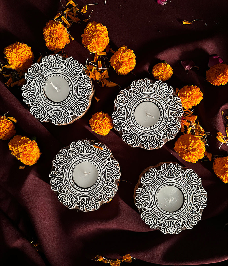 Flower Carved Wooden Diyas