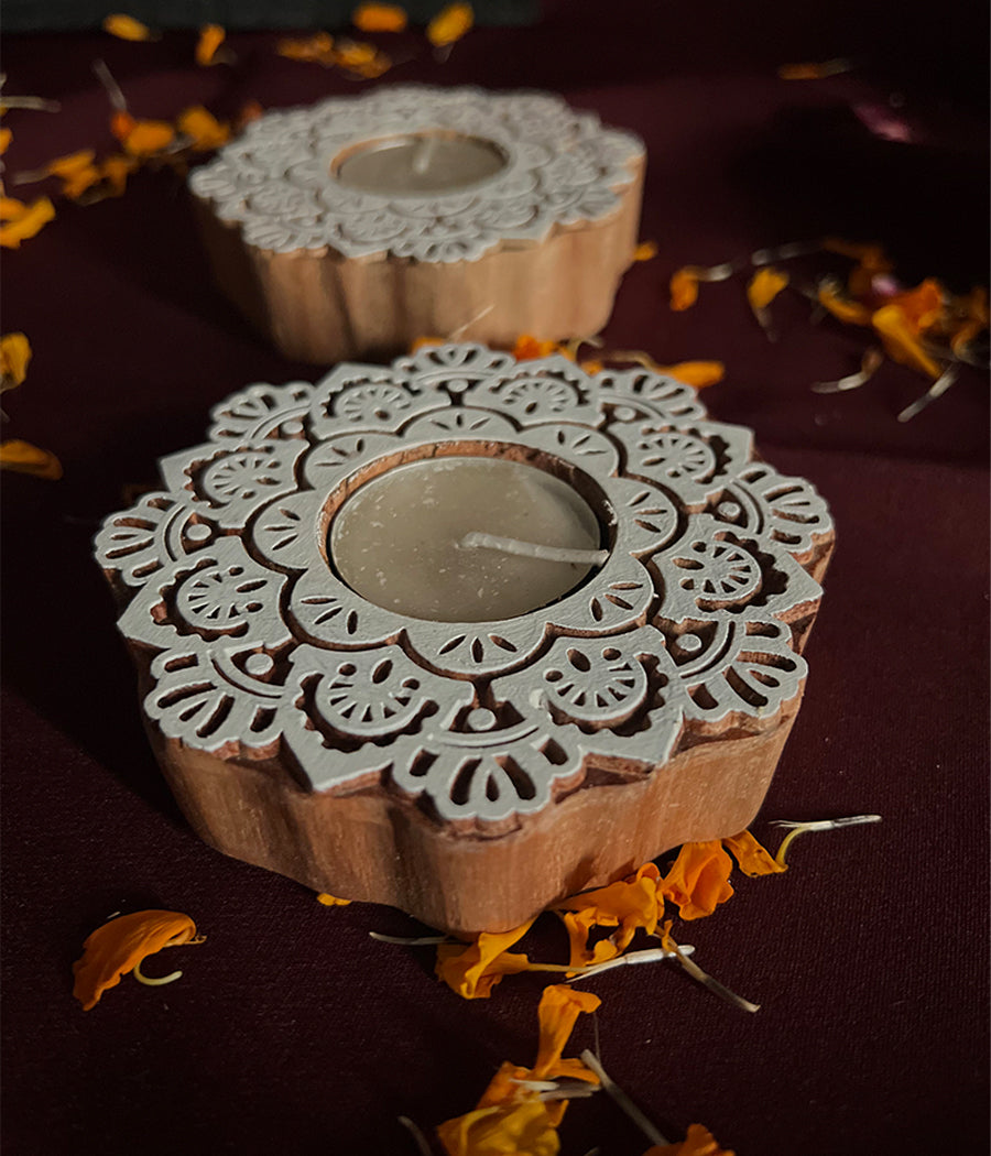 Wooden Devine Night Diya - Set of 4 Diyas