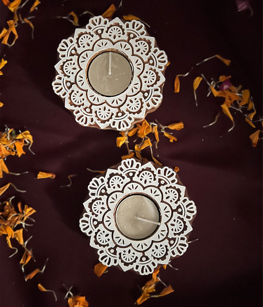 Wooden Devine Night Diya - Set of 4 Diyas