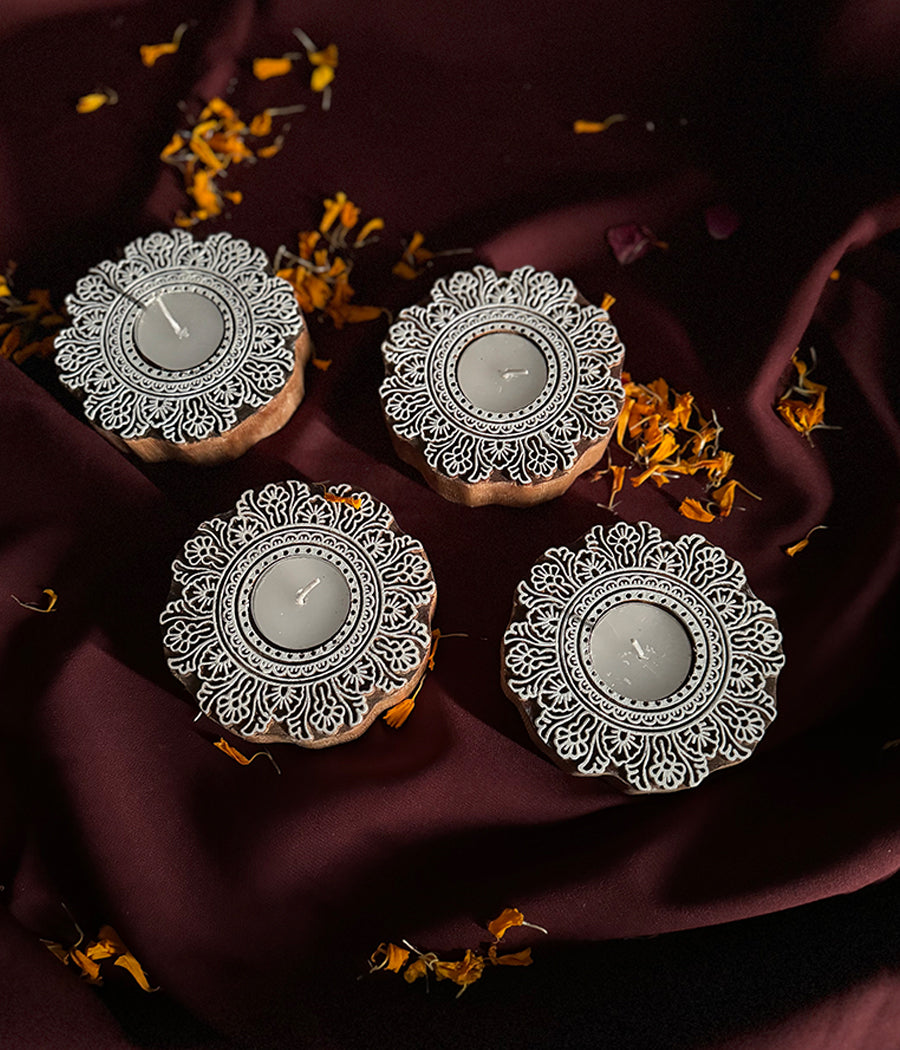 Flower Carved Wooden Diyas