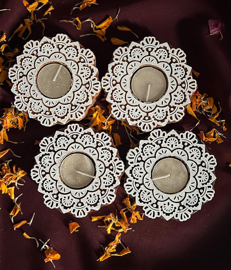 Wooden Devine Night Diya - Set of 4 Diyas