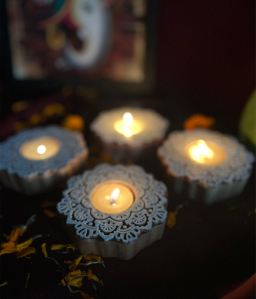 Wooden Devine Night Diya - Set of 4 Diyas