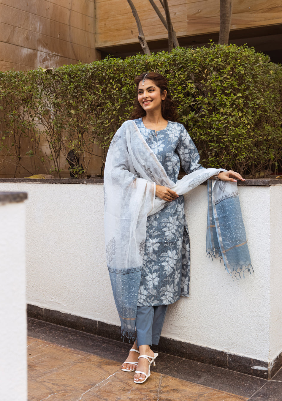 SMOKEY TEAL SUIT SET WITH KOTA DUPATTA