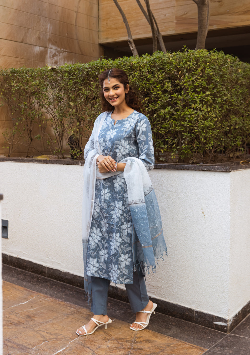 SMOKEY TEAL SUIT SET WITH KOTA DUPATTA