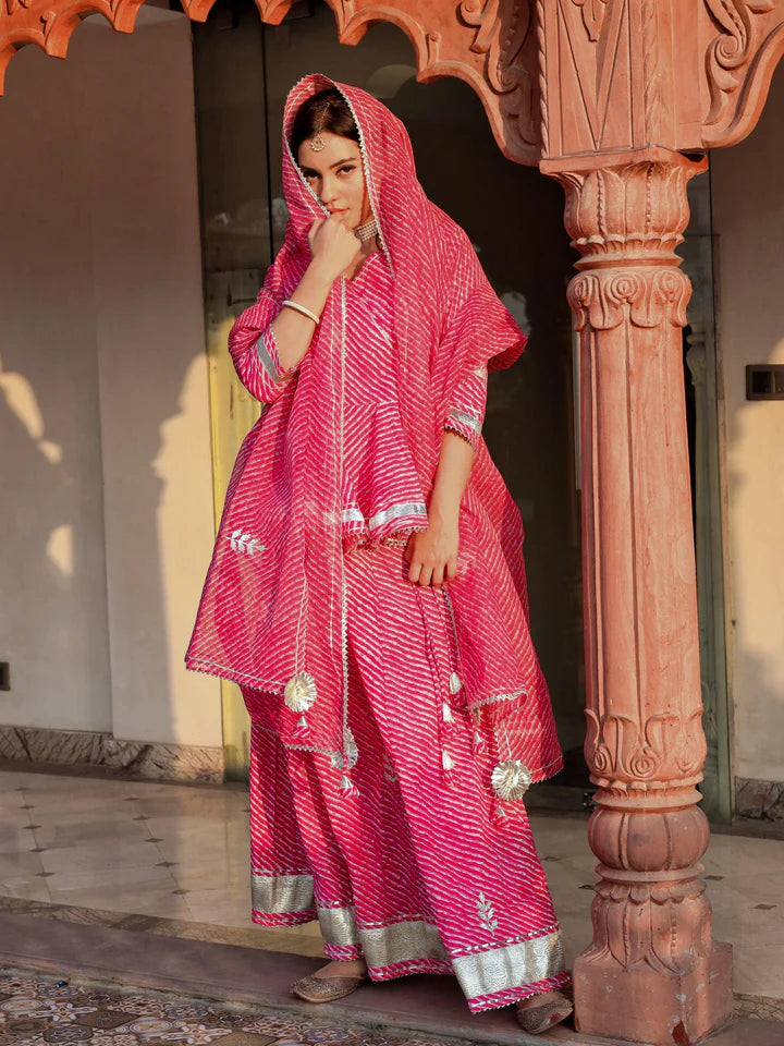 Pink Lehriya lehenga dupatta set