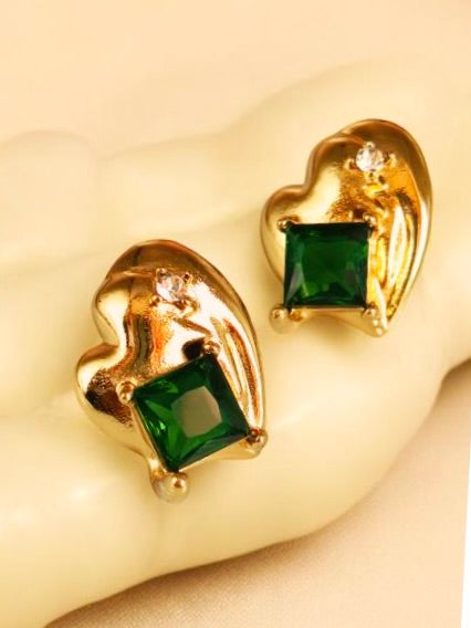 Emerald Shine Gold Studs