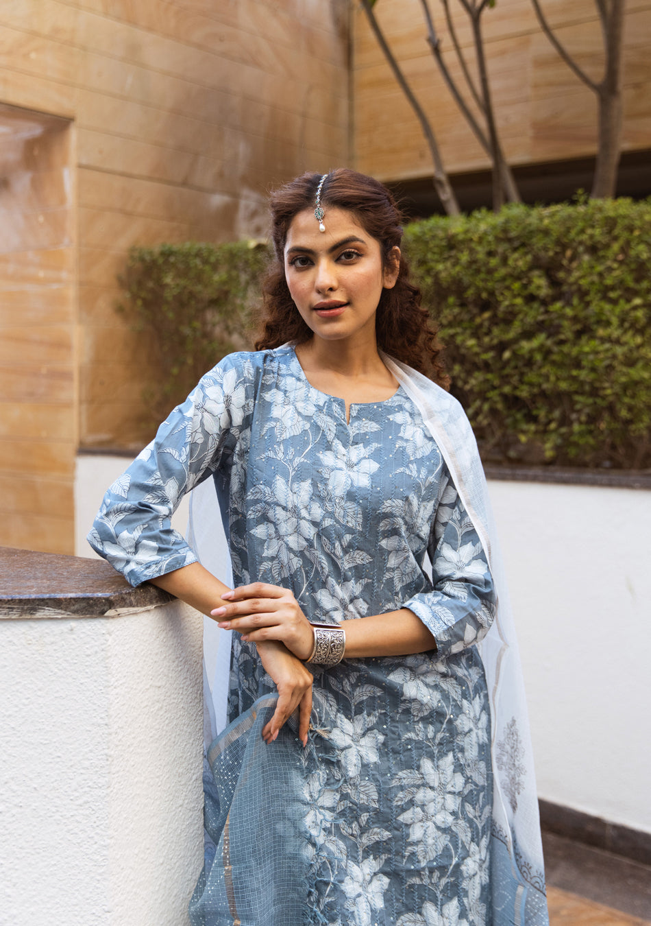 SMOKEY TEAL SUIT SET WITH KOTA DUPATTA