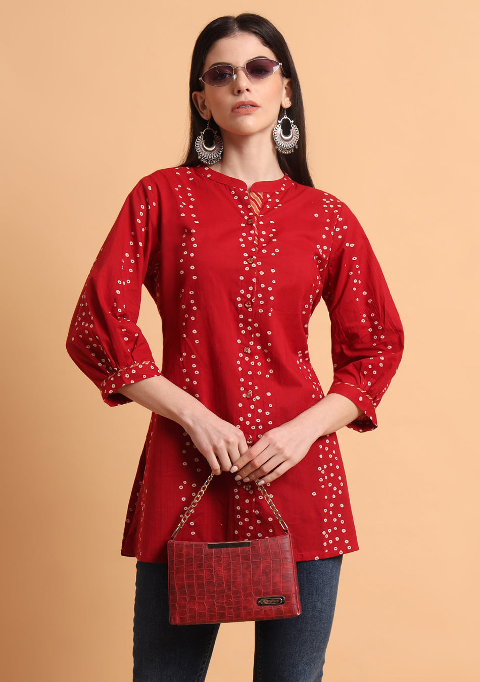 Deep Red Bandhani Top