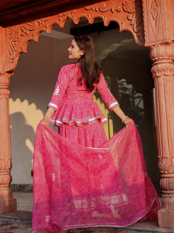 Pink Lehriya lehenga dupatta set