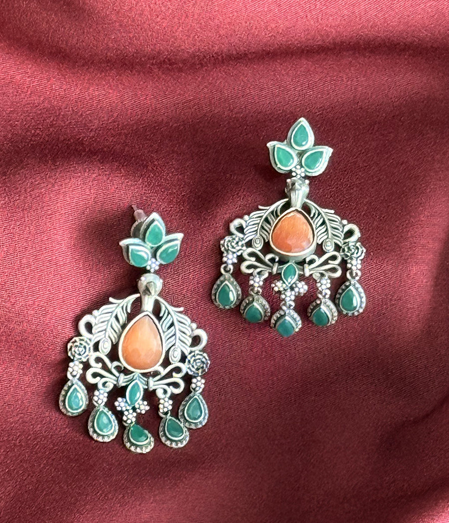 PEACOCK JADE DANGLE EARRINGS