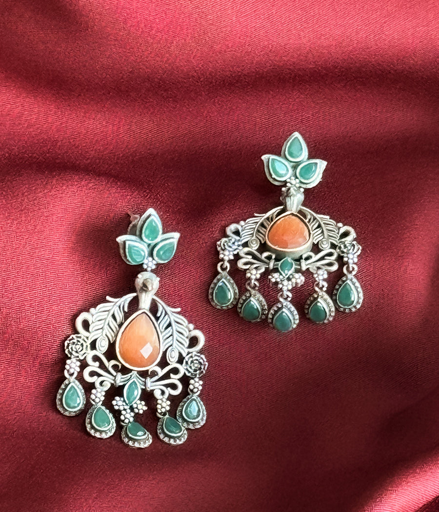 PEACOCK JADE DANGLE EARRINGS