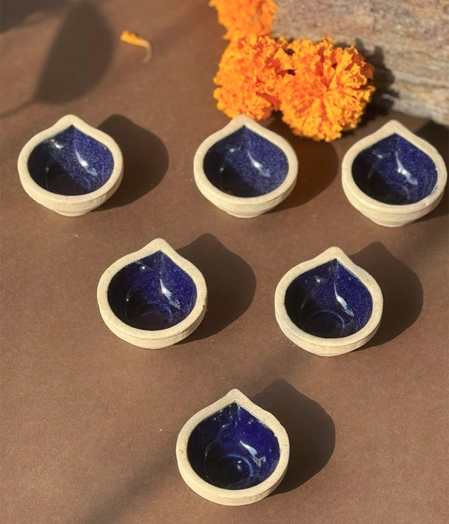 VOILET CERAMIC DIYA - SET OF 6