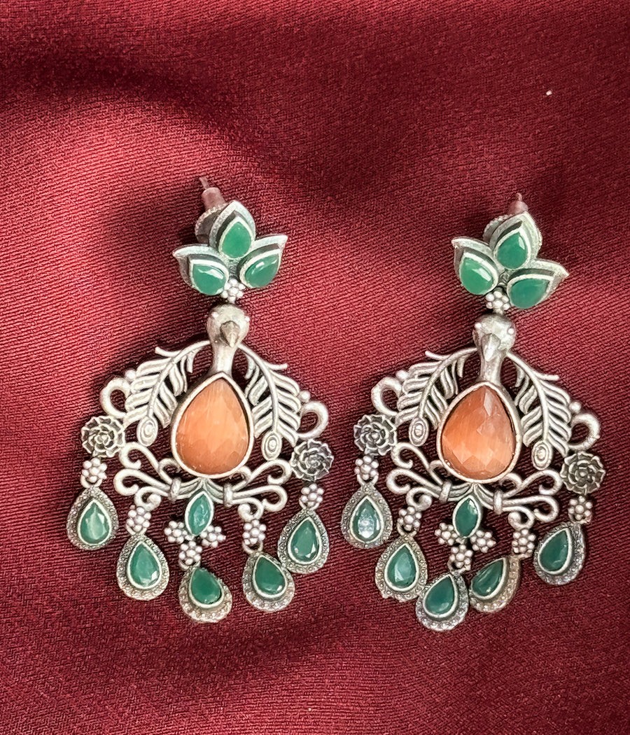 PEACOCK JADE DANGLE EARRINGS