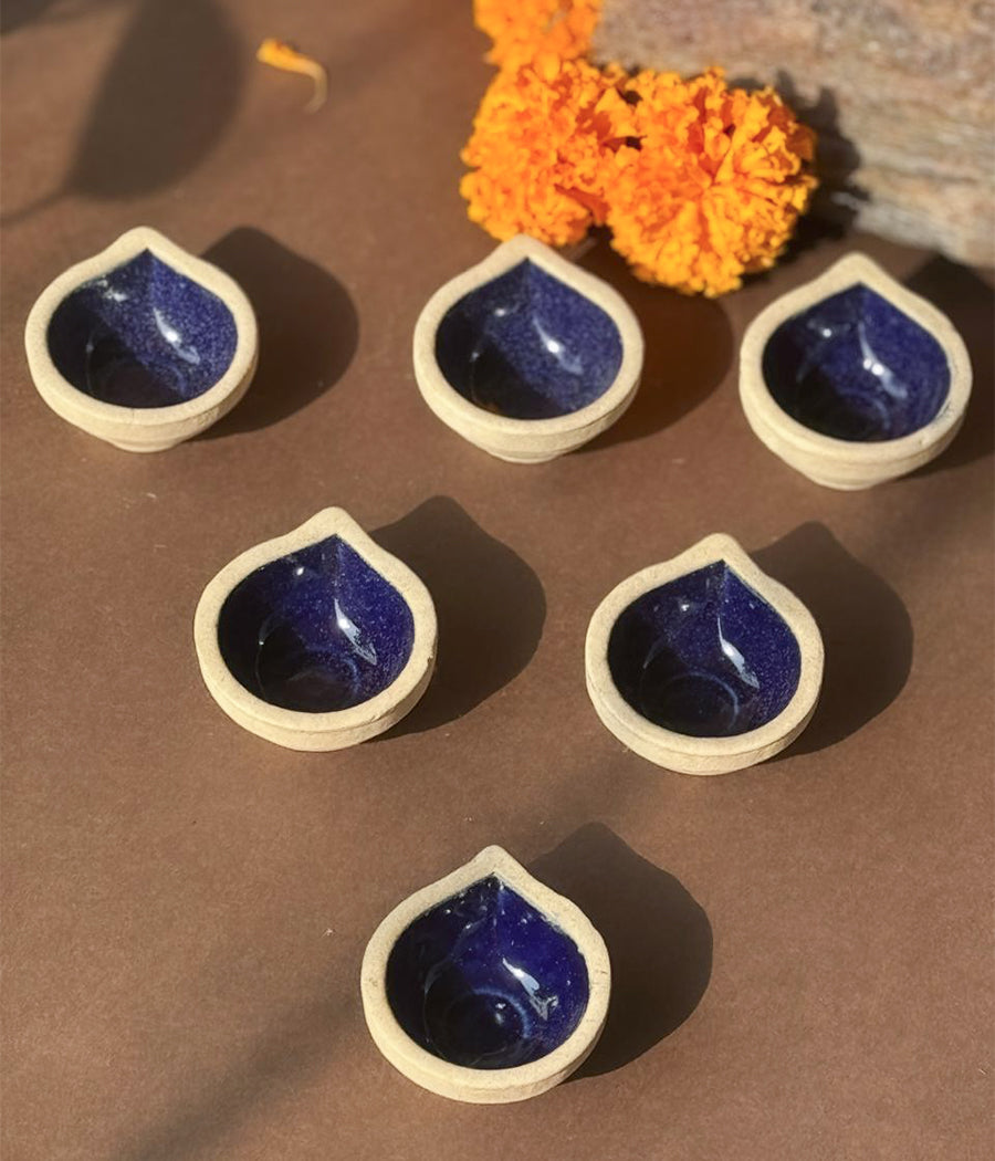 VOILET CERAMIC DIYA - SET OF 6