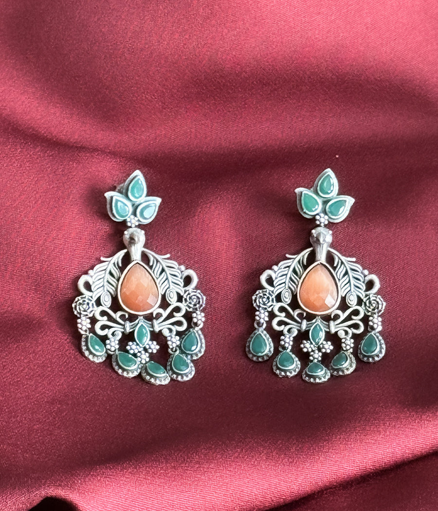 PEACOCK JADE DANGLE EARRINGS