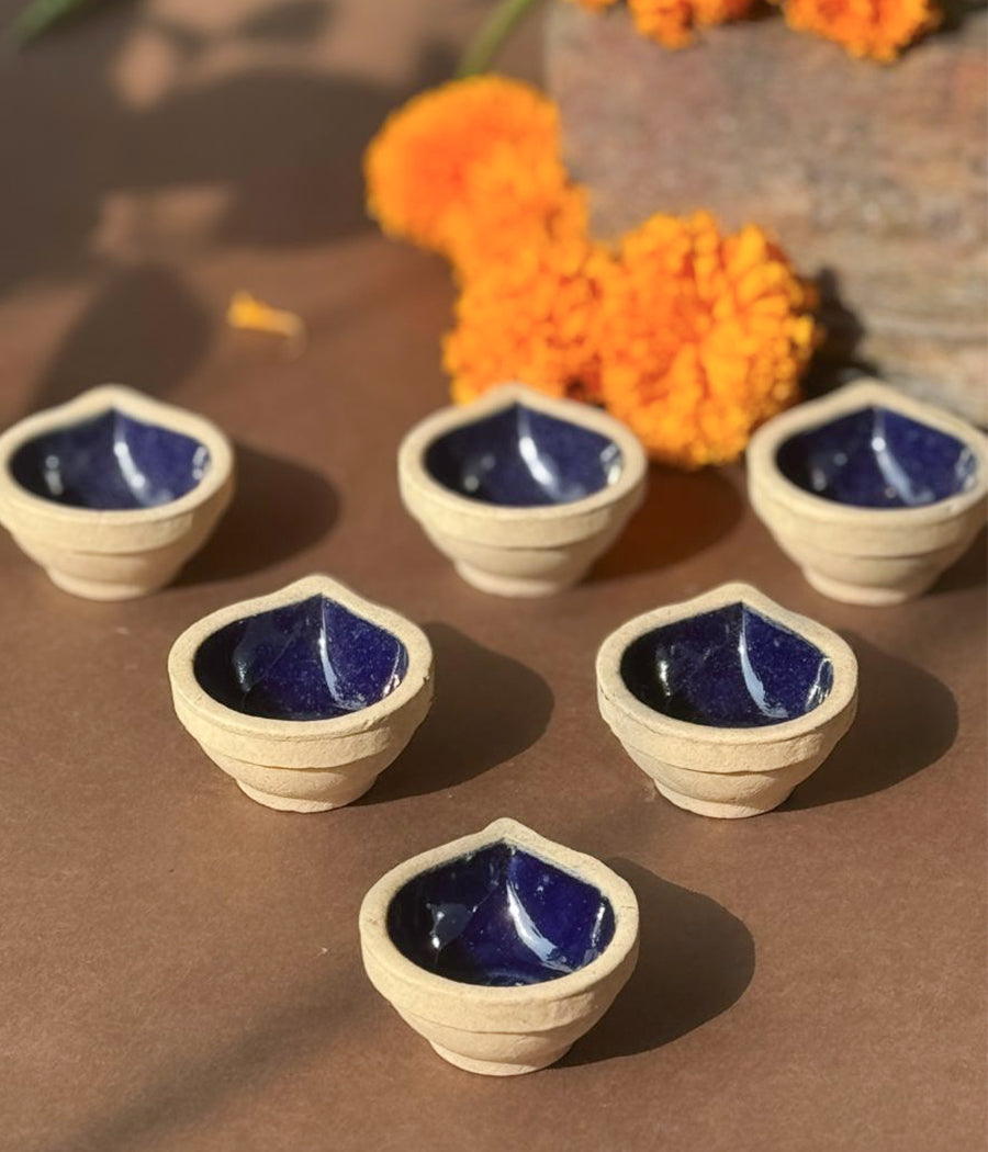 VOILET CERAMIC DIYA - SET OF 6