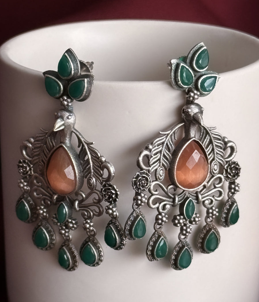 PEACOCK JADE DANGLE EARRINGS