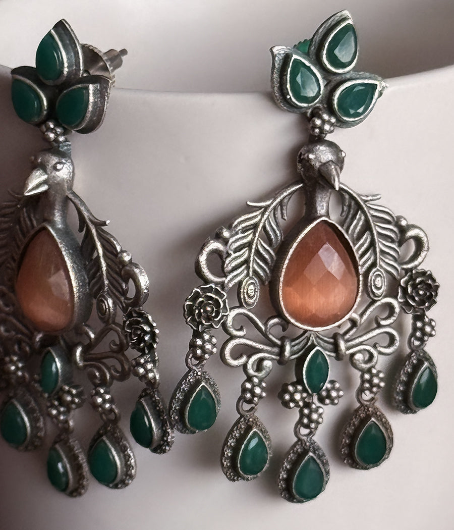 PEACOCK JADE DANGLE EARRINGS