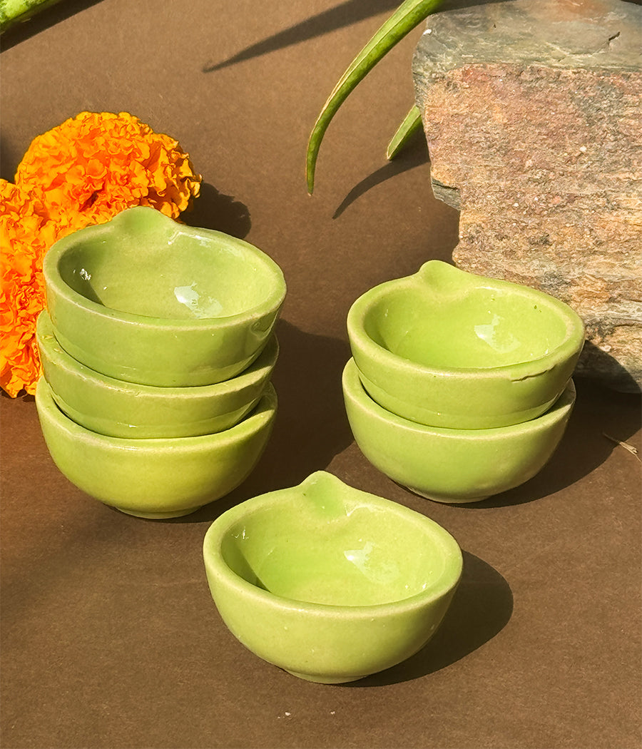 Green Glazed Diya - Set of 6