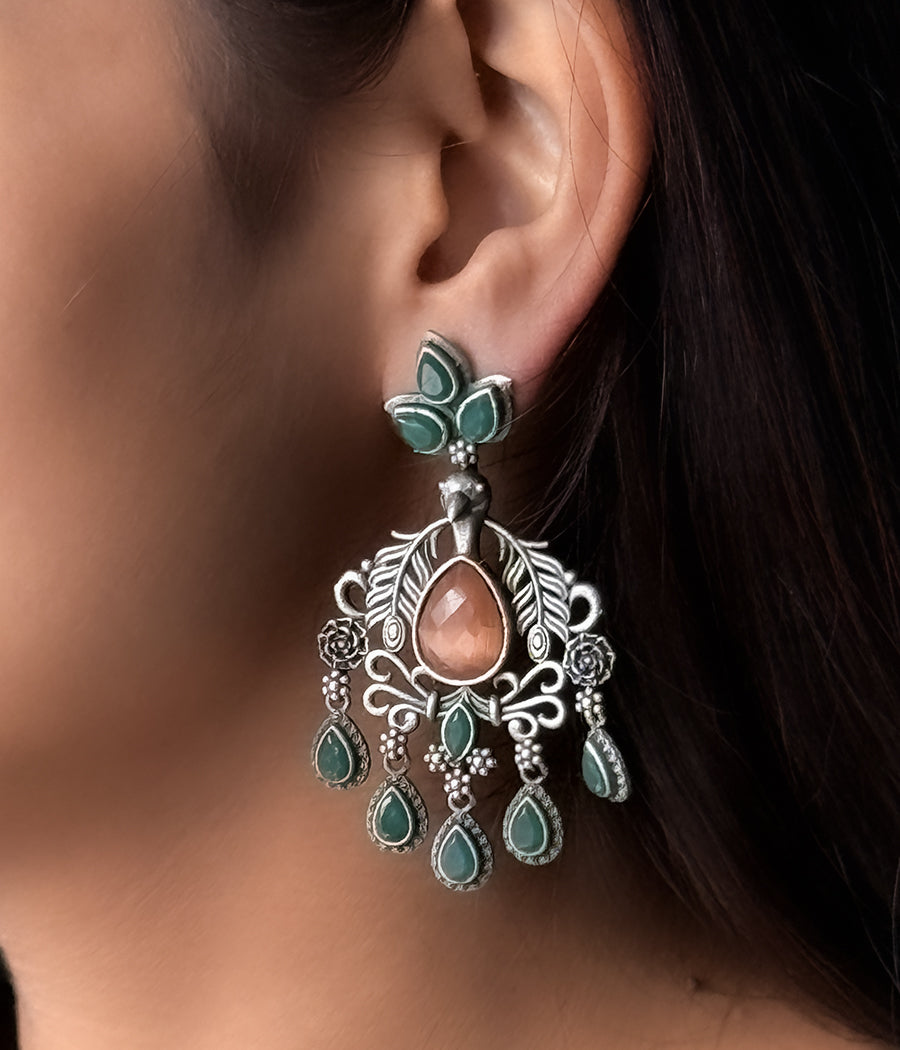 PEACOCK JADE DANGLE EARRINGS