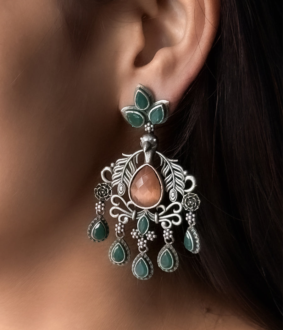 PEACOCK JADE DANGLE EARRINGS