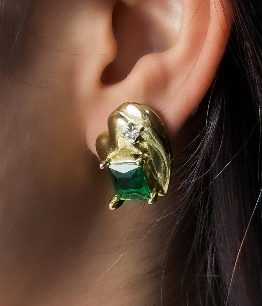 Emerald Shine Gold Studs