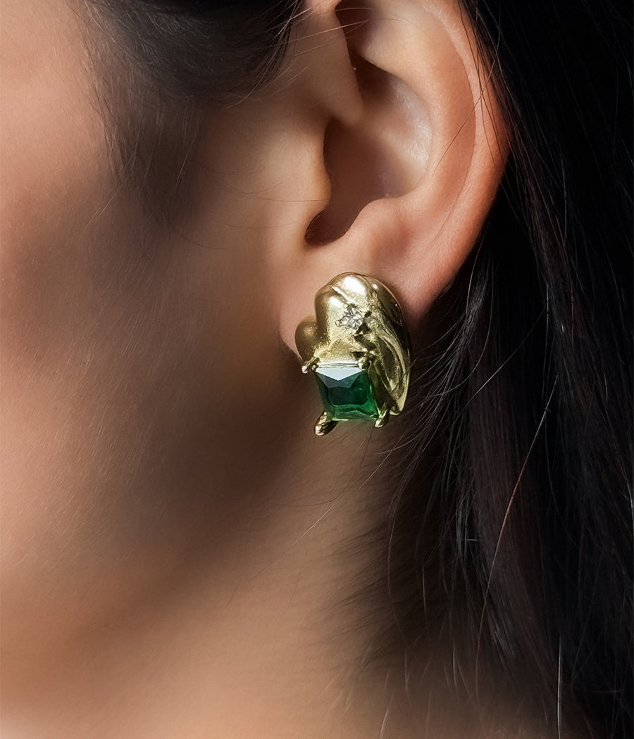 Emerald Shine Gold Studs