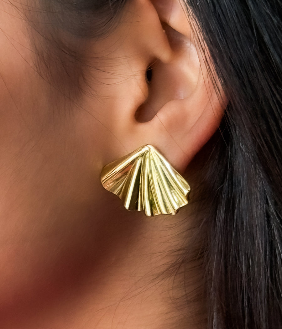 Golden Fan Stud Earrings