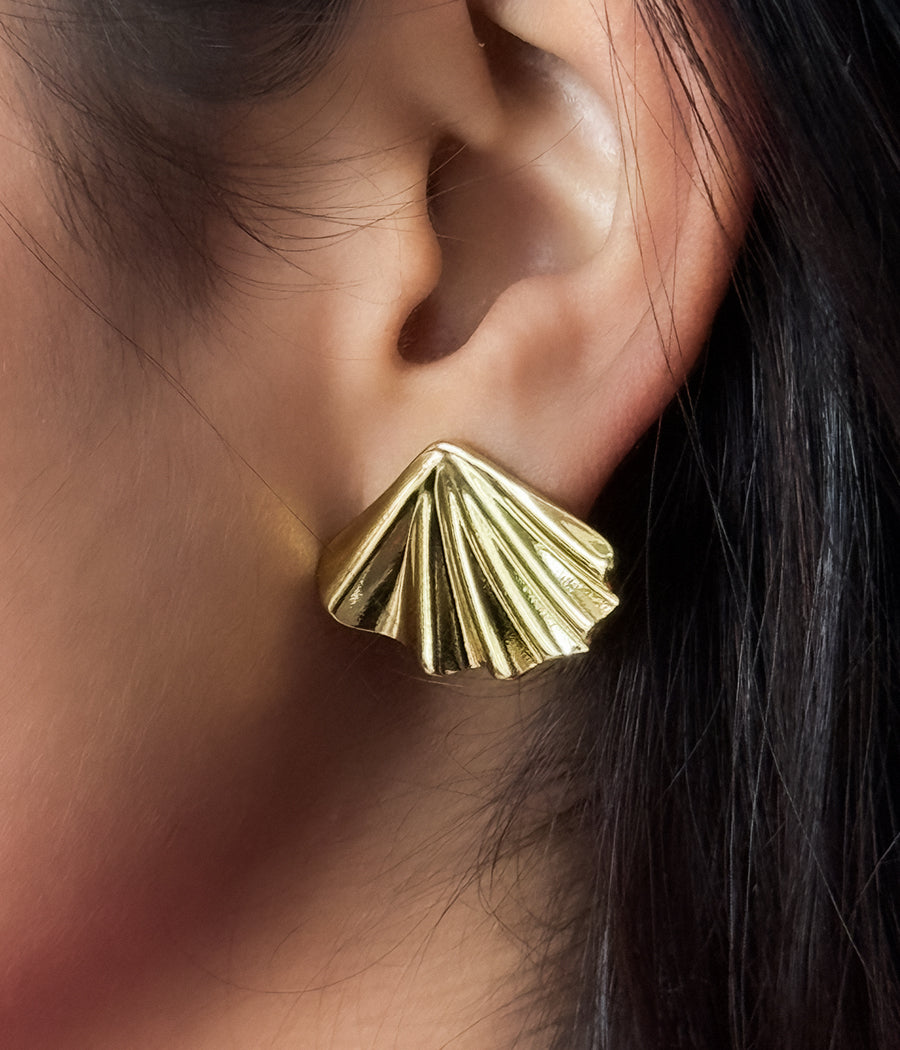 Golden Fan Stud Earrings