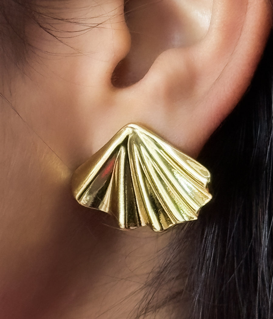 Golden Fan Stud Earrings