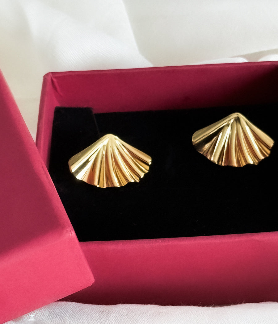 Golden Fan Stud Earrings