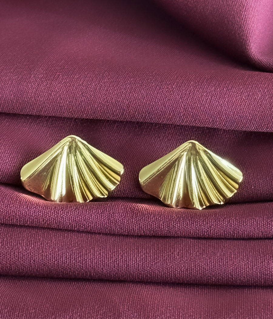 Golden Fan Stud Earrings