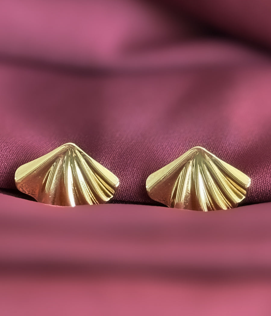 Golden Fan Stud Earrings