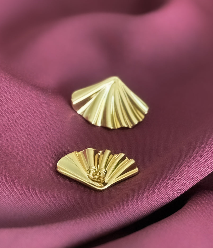 Golden Fan Stud Earrings